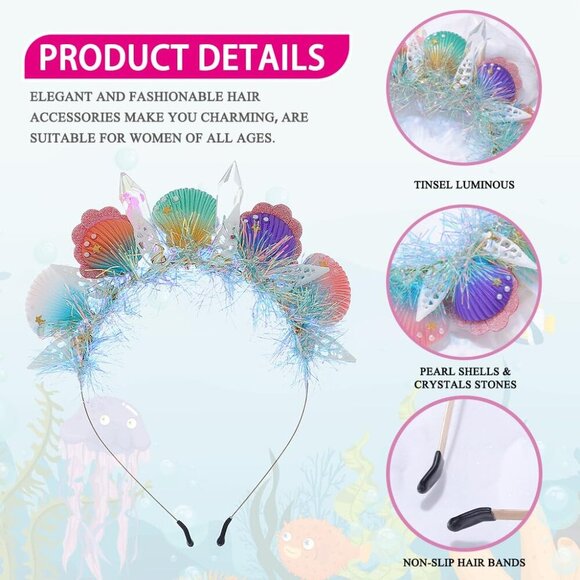 Mermaid Headband Crystal Shell Hair Accessory for Beach Party and Events - Picture 3 of 6